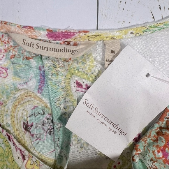 Soft Surroundings | Feminine Cottagecore  Linen Watercolor Ruffle Blouse | M - Picture 10 of 12